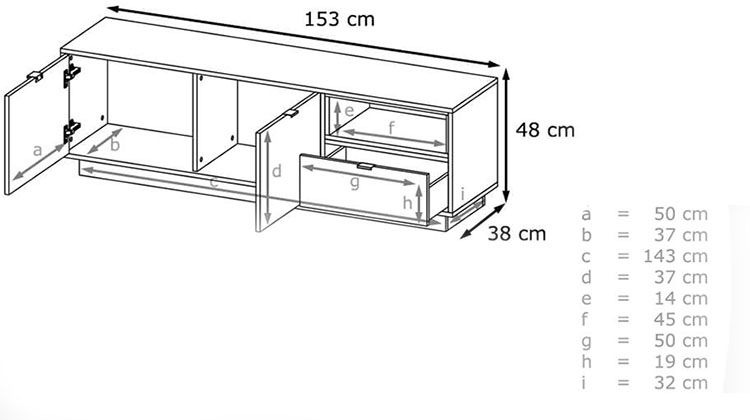 mesure du meuble tv blanc brillant